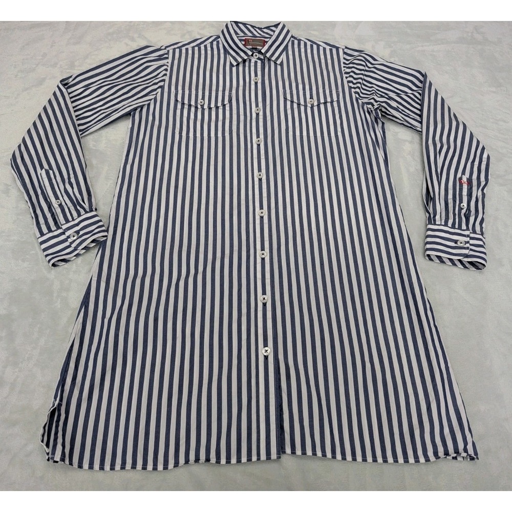 Pennington & Bailes Men's Shirt Medium Blue White Striped Long Sleeves Workwear